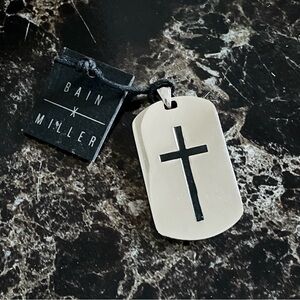 Bain x Miller Stainless Steel Black Cross Dog Tag Pendant